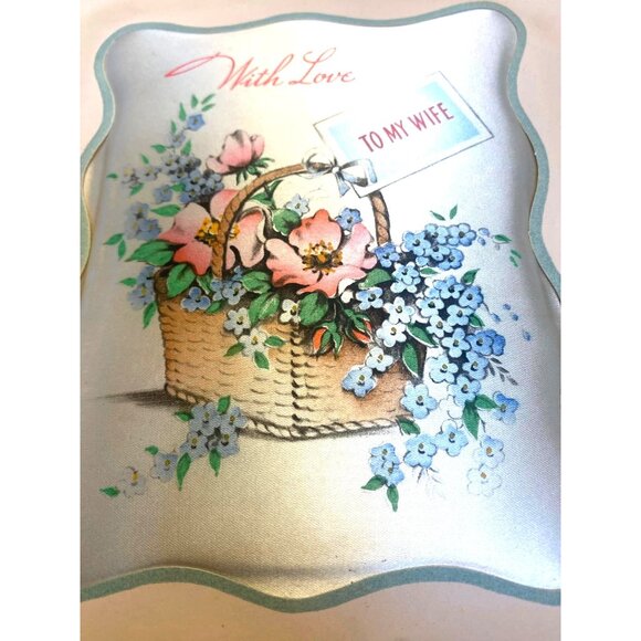 Vintage 1940s Greeting Card With Love To My Wife Floral Basket Design Oversized - Picture 3 of 9